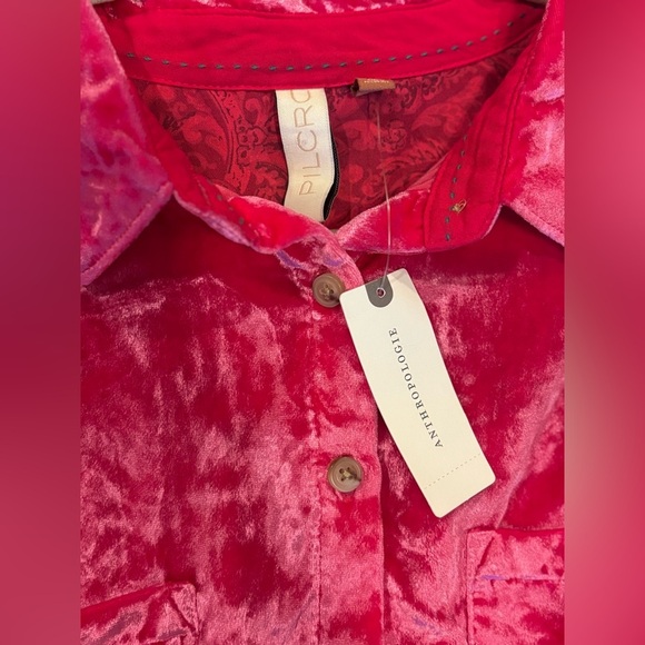 NWT Anthropologie Pilcro “Mara” HOT PINK Velvet Button-down blouse, AMAZING!✨✨✨ - Picture 8 of 11